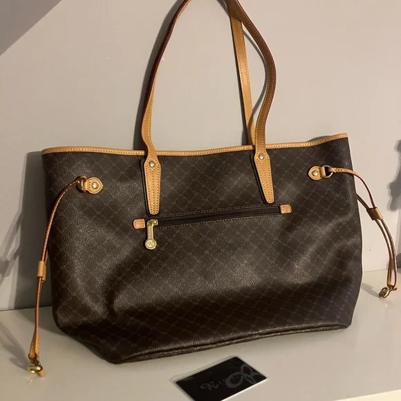 Rioni Dark Brown and Tan Tote Bag from Italy - Picture 3 of 14